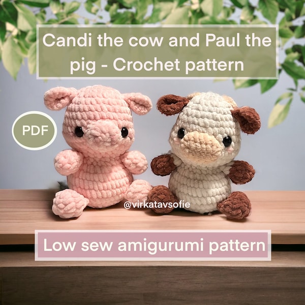 Candi the cow and Paul the pig - Crochet Amigurumi pattern by @virkatavsofie