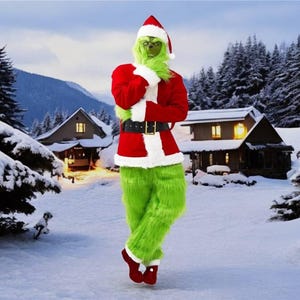 Holiday Green & Red Costume for Adults and Kids, Crinch costume for Christmas, Cosplay, and Family Fun, Santa costume, Christmas Cosplay