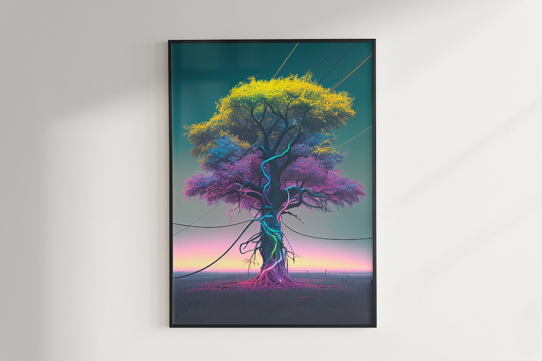 Technology Tree Cyberpunk Tree With Incandescent Colors Digital Art Wall Poster Print Etsy