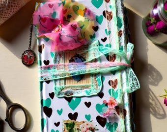 Junk Journal, Handmade, Floral, Hardcover, Mixed Media, Memory Keeping, Gift for Her