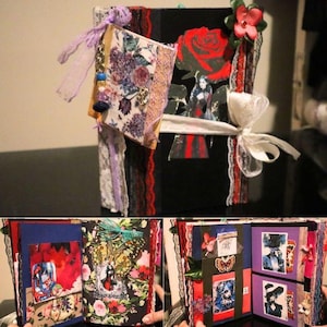 Handmade Gothic Junk Journal — Victorian Grimoire Style, Lace & Beads, Rose Collage Cover, Black and Red Mini Diary