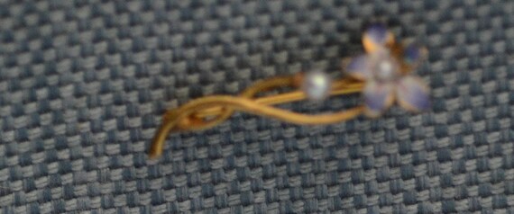 Art Nouveau Pin Brooch of Flower and vine with 14k gold and pearl View 4