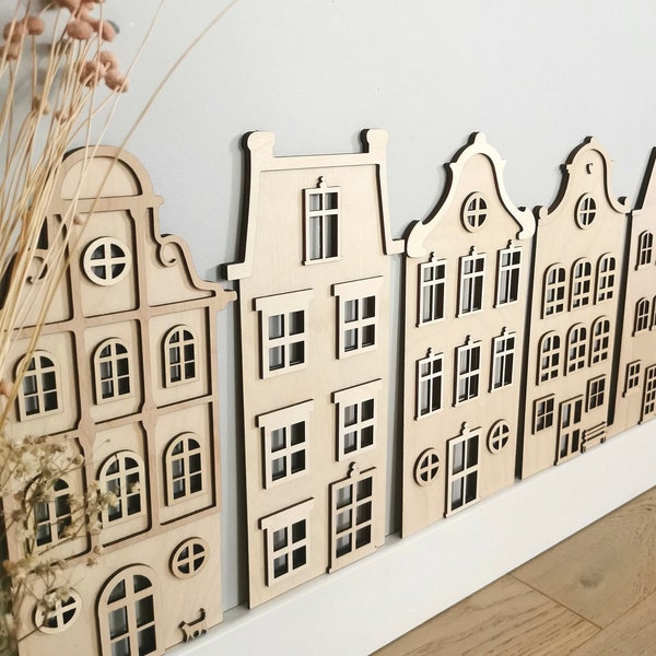 Wooden houses  for a child's room,  boho nursery wall decor, Holzhäuser, Dekoration für das Kinderzimmer