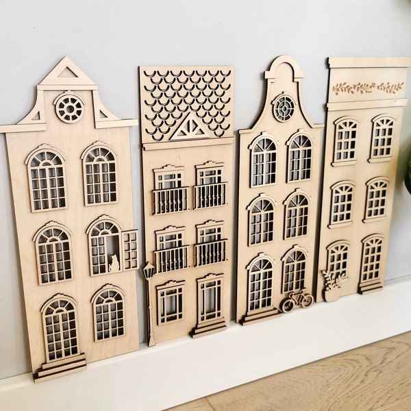 Wooden houses  for a child's room,  boho nursery kids wall decor, Holzhäuser, Dekoration für das Kinderzimmer