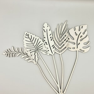 Set of 5 Wooden Laser Cut tropical leaves, Floral Decor, Ornamental Flowers and Flower Bouquet Alternative