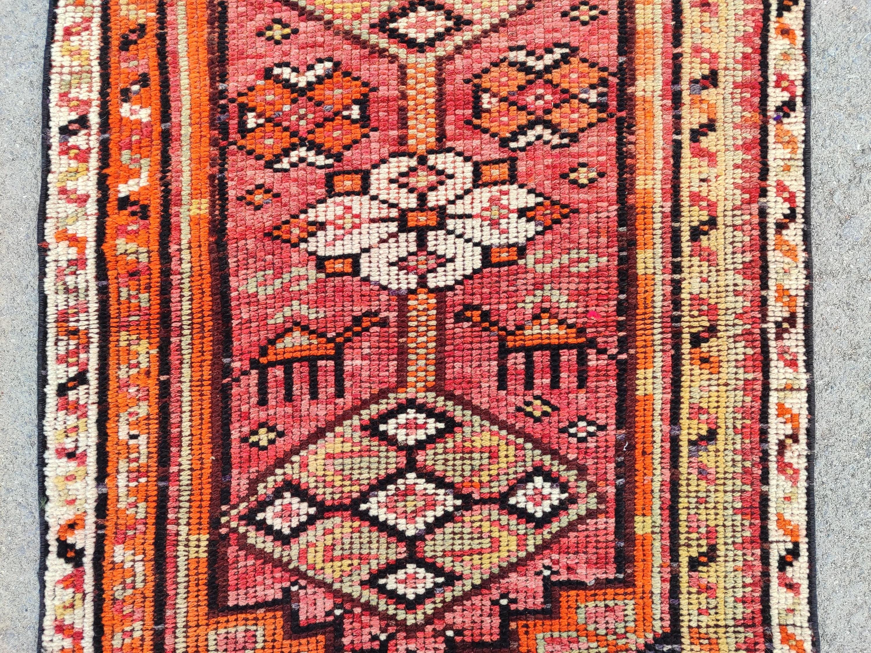 Rare 3x12 Rug Turkish, Heriz Rug 3x12, Vintage Rug 3x12, Oushak