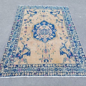 Persian rug 5x7, Blue Turkish rug 5x7, Heriz rug 5x7, Vintage rug 5x7, Oushak rug 5x7, Wool Turkish carpet 5x7, Antique wool rug 5x7