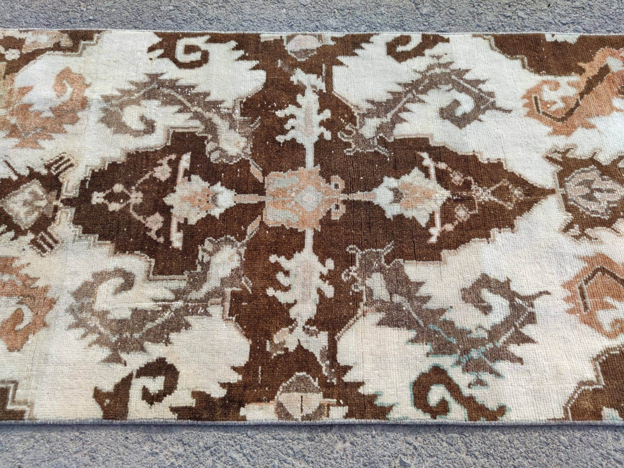 2x7 トルコランナー ブラウン、スキニーランナーラグ、ヴィンテージ