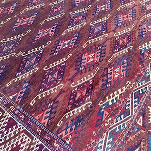 1920&#39;s rug Antique 7x10, Turkmen area rug, Afghan area rug 7x10, Persian 7x10 heriz rug, Kurdish rug, Bedroom 7x10 living rug, Geometric rug