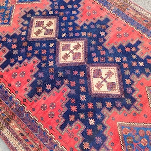 Persian rug 5x7, Heriz rug, Antique Turkish rug 5x7, Vintage rug 5x7, Oushak rug 5x7, Navy color rug, Wool area rug 5x7, Room rug 5x7 ft
