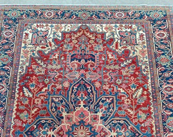 8x11 Persian rug, Heriz rug 8x10 vintage, Antique 8x10 area rug, Bedroom rug 8x10 living room, Afghan rug, Vibrant red turkish rug 8x10