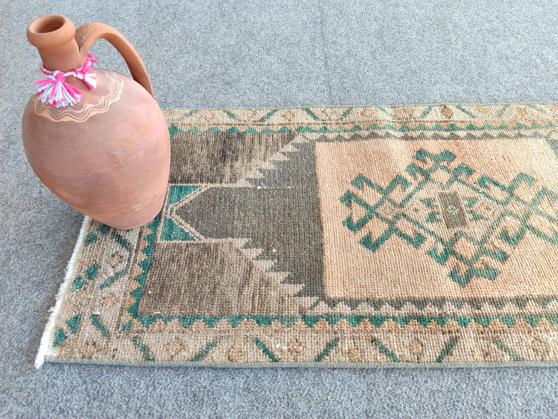 2 x 4 tapijt, mager loper tapijt, klein herki-tapijt, rood 2 x 4-tapijt Turks vintage Oushak, smal tapijt, badmattapijt, Afghaans tapijt, kort tapijt, deurmat afbeelding 8
