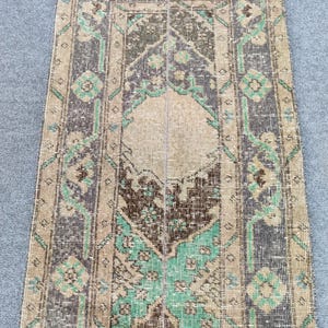 2x12 runner Turkish Oushak Handmade wool, Skinny Vintage runner patchwork