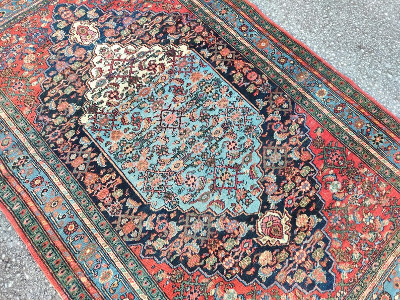 4'3" x 6'6" ft, Karaja rug 4x6, Antique rug 4x6, Heriz rug 4x6 Vintage, Serapi rug, Kurdish rug, Afghan rug 4x6, Caucasian rug, Deep rug image 11