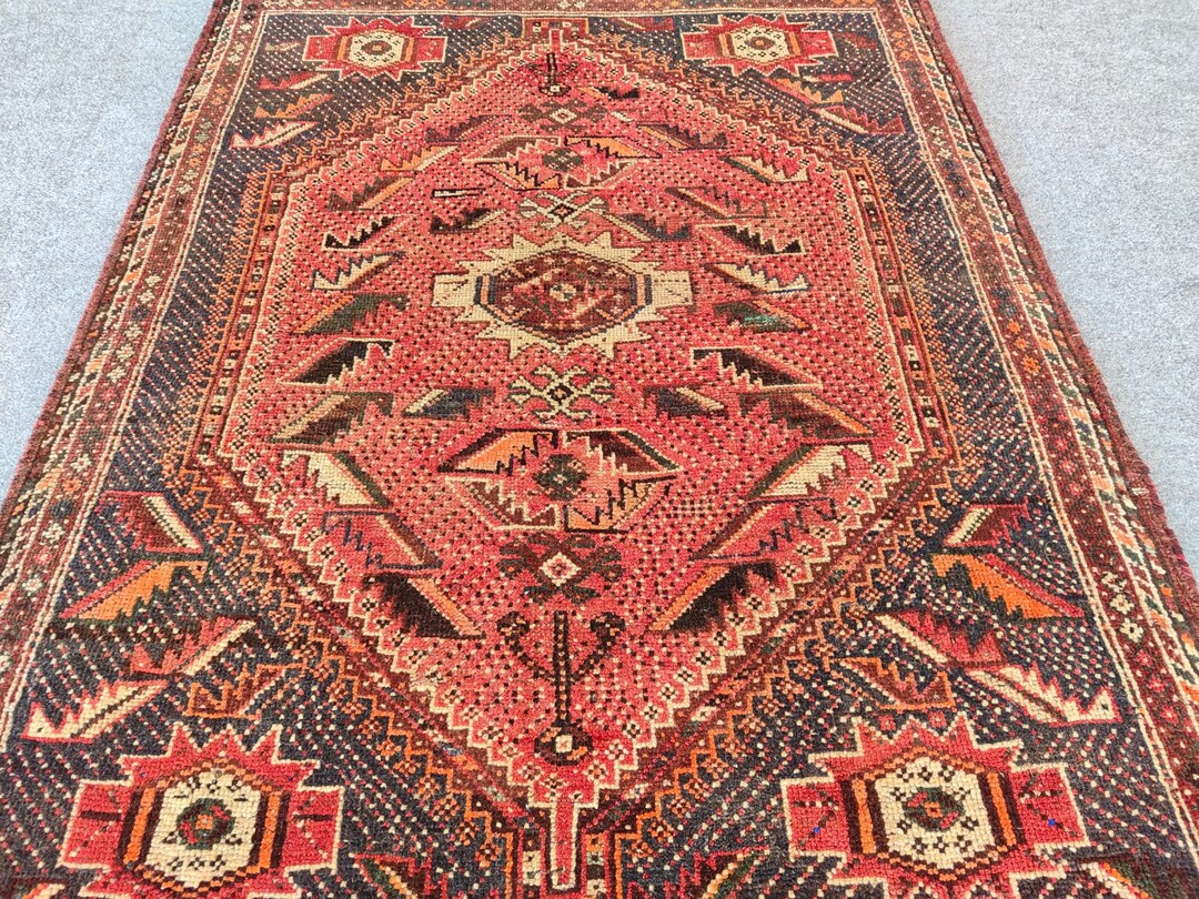 Persian Rug 4x5, Antique Rug 4x5 Deep Color, Vibrant Red Turkish Rug ...