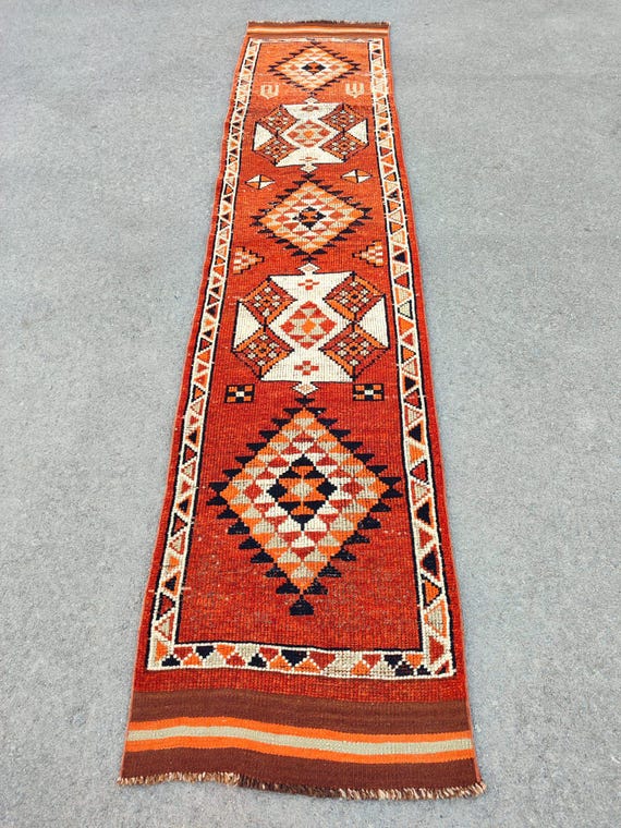 ◆Runner Rug◆　295×93cm　ペルシャラグ　バルーチ族　ランナー 3x12 ランナーラグ オレンジ、トライバル ヘルキ ランナー 3x12