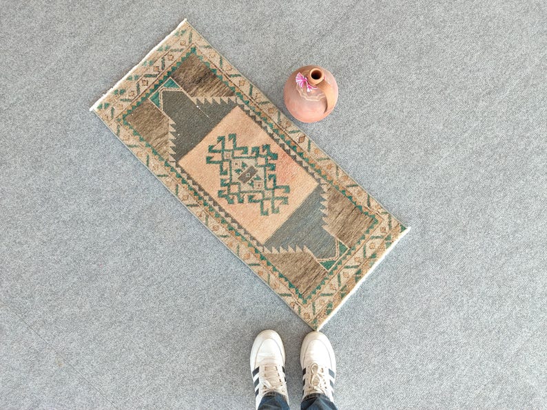 2 x 4 tapijt, mager loper tapijt, klein herki-tapijt, rood 2 x 4-tapijt Turks vintage Oushak, smal tapijt, badmattapijt, Afghaans tapijt, kort tapijt, deurmat afbeelding 3