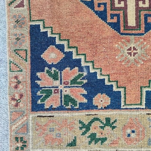 2x4 rug dark blue, Short runner rug 2x4 vibrant color, Turkish rug 2x4, Afghan rug 2x4 vintage, Oushak rug 2x4, Persian heriz rug 2x4 runner