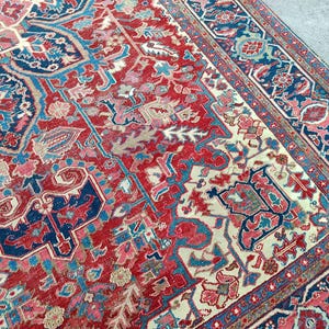 8x11 Heriz area rug, Oversize persian rug 8x11, Antique 8x11 living room rug, Serapi rug, Red area rug 8x11 oriental, Vintage mahal rug 8x11