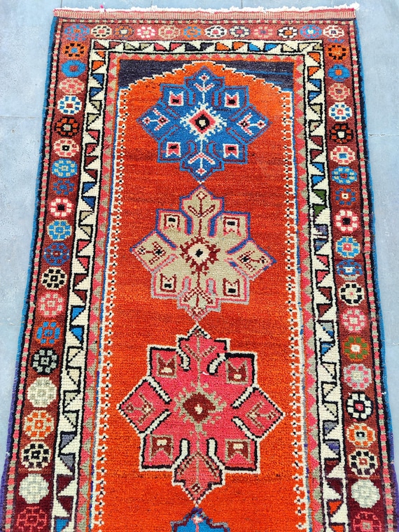 3x15 Läuferteppich, extra lang, Tribal 3x15 Heriz Teppichläufer, langer türkischer Vintage Oushak Läufer 3x15, Treppenteppich, Herki Teppich 15 Fuß, afghanischer Teppich