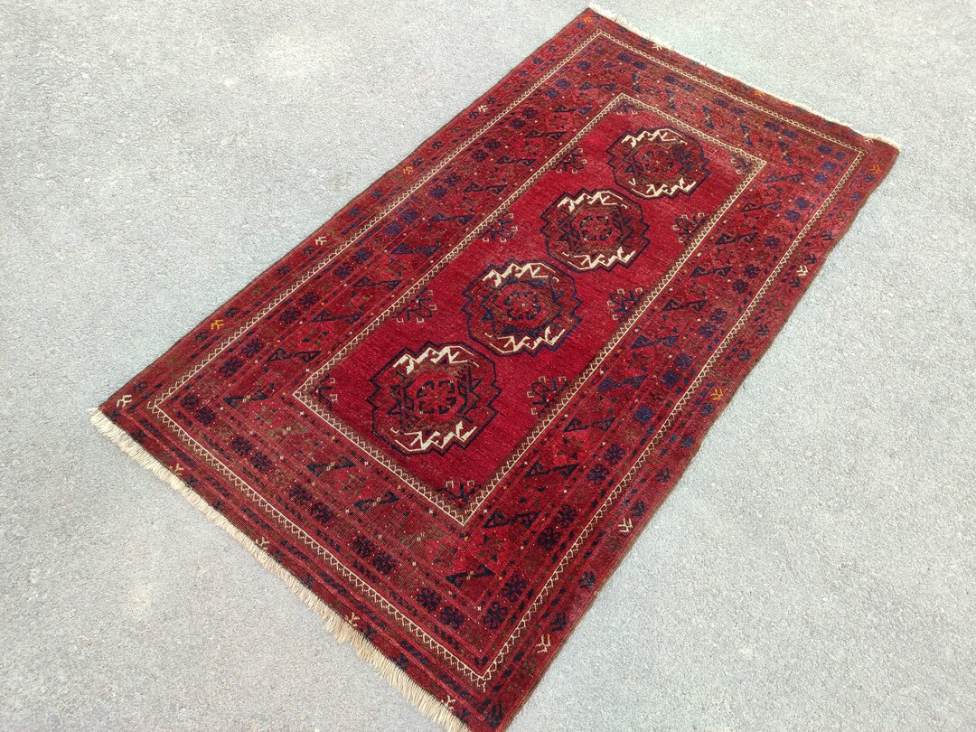 4x6 Rug Antique, Dark Red Turkish Rug 4x6, Vintage Rug 4x6, Heriz Rug ...