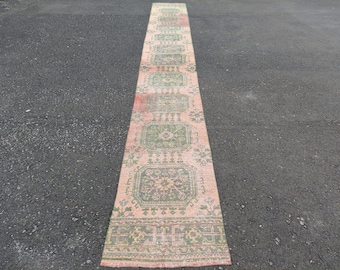 Tappeto da corridoio lungo 30 piedi extra lungo, Tappeto da corridoio molto lungo, Tappeto da scale vintage lungo, Tappeto da corridoio lungo, Tappeto da corridoio lungo neutro 2x30 turco Oushak vintage