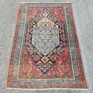 4'3" x 6'6" ft, Karaja rug 4x6, Antique rug 4x6, Heriz rug 4x6 Vintage, Serapi rug, Kurdish rug, Afghan rug 4x6, Caucasian rug, Deep rug image 2