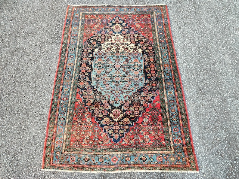 4'3" x 6'6" ft, Karaja rug 4x6, Antique rug 4x6, Heriz rug 4x6 Vintage, Serapi rug, Kurdish rug, Afghan rug 4x6, Caucasian rug, Deep rug image 2