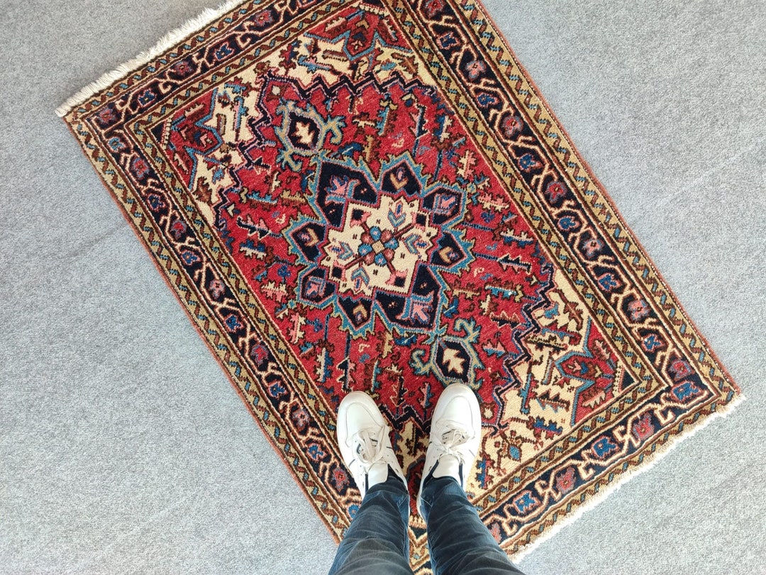 3x4 Persian Rug, Antique Rug 3x4, Red 3x4 Rug Turkish, Heriz Rug 3x4 ...