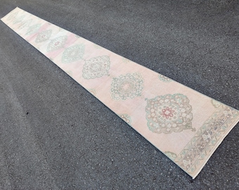 2'5" x 25'7" piedi, Raro tappeto passatoia extra lungo, Tappeto passatoia per scale, Tappeto passatoia Heriz 25 piedi, Lana Lungo passatoia turco Vintage Oushak