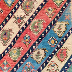 Rainbow 4x8 Kazak rug Antique, Old Caucasian rug, Azerbaijan rug, Vintage rug 4x8, Persian 4x8 heriz rug, Kurdish rug, Bedroom rug colorful