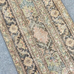 2x12 löpare turkisk Oushak handgjord ull, smal vintage löpare patchwork