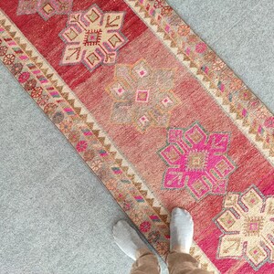Red Runner 3x13 Turkish Vintage Oushak, Herki runner rug, Heriz runner rug, Long turkish runner, Large runner rug custom size, 13 14 runner