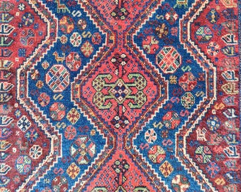 Early 1800&#39;s rug, Shiraz rug, Persian rug 4x5, Antique rug 4x5 turkish, Vintage rug 4x5, Heriz rug 4x5, Geometric rug, Caucasian rug wool