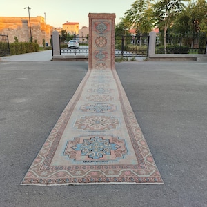 3x24 extra long persian runner antique, Heriz rug runner custom size, Stair rug, 24 long runner for hallway, 3x24 turkish runner long blue