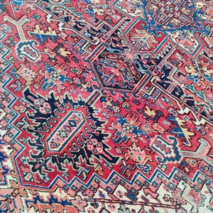 Alfombra Heriz antigua de 8x10, alfombra persa Serapi de 8x10, alfombra vintage extragrande de 8x10, alfombra oriental para sala de estar de 8x10, alfombra Mahal, alfombra Shiraz, muebles