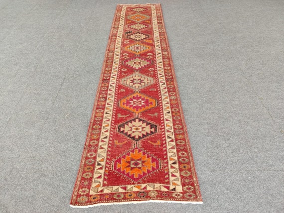 赤いトルコ製ランナー 3x12、ヴィンテージ ランナー 3x12、ヘルキ製