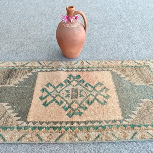 2 x 4 tapijt, mager loper tapijt, klein herki-tapijt, rood 2 x 4-tapijt Turks vintage Oushak, smal tapijt, badmattapijt, Afghaans tapijt, kort tapijt, deurmat afbeelding 4