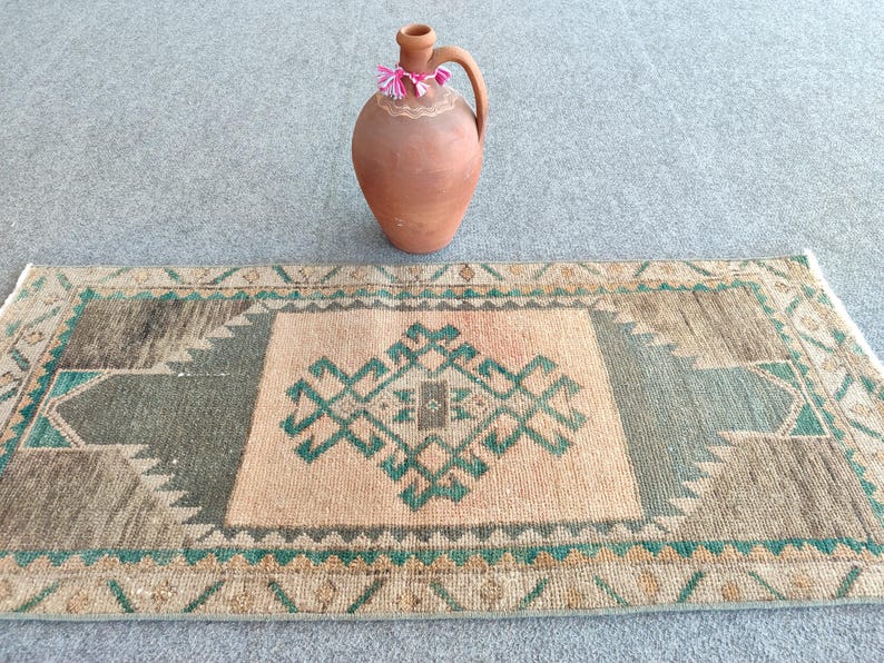 2 x 4 tapijt, mager loper tapijt, klein herki-tapijt, rood 2 x 4-tapijt Turks vintage Oushak, smal tapijt, badmattapijt, Afghaans tapijt, kort tapijt, deurmat afbeelding 4