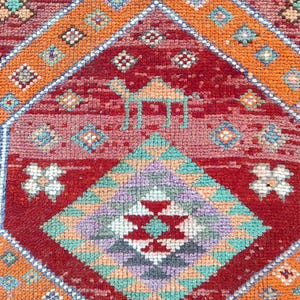 3x13 Runner Turkish Vintage Oushak Persian, Heriz runner rug 3x14, Herki runner rug, Geometric rug, Dark deep vibrant burgundy rug runner