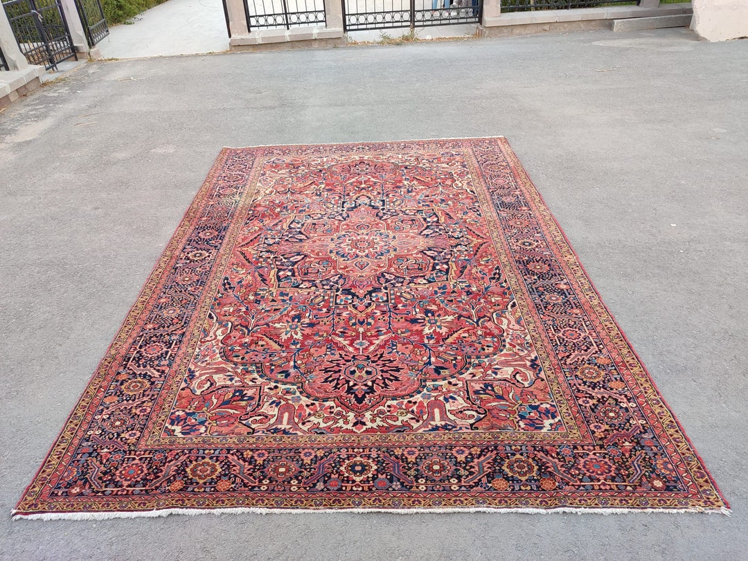10x14 Rug Oversize Persian, 10x14 Turkish Rug Red, Heriz Area Rug