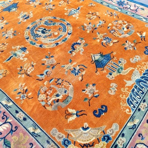 Rare China area rug, Antique area rug 9x12, Living room rug 9x12, Traditional oversize rug 9x12, Vintage rug 9x12, Heriz area rug 9x12 wool
