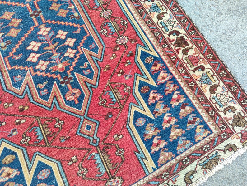 Tappeto turco 4x6 vibrante, tappeto persiano scuro 4x6, tappeto Heriz 4x6, tappeto antico 4x6, tappeto vintage 4x6, tappeto 4 per 6, tappeto Navy, tappeto camera da letto 4x6 immagine 9
