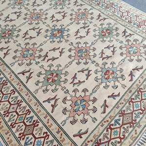 7x9 Turkish rug blue, Vintage rug 7x9, Living room rug 7x9, Oushak rug 7x9, Heriz rug 7x9 custom size, Antique rug 7x9 neutral, 7 by 9 rug