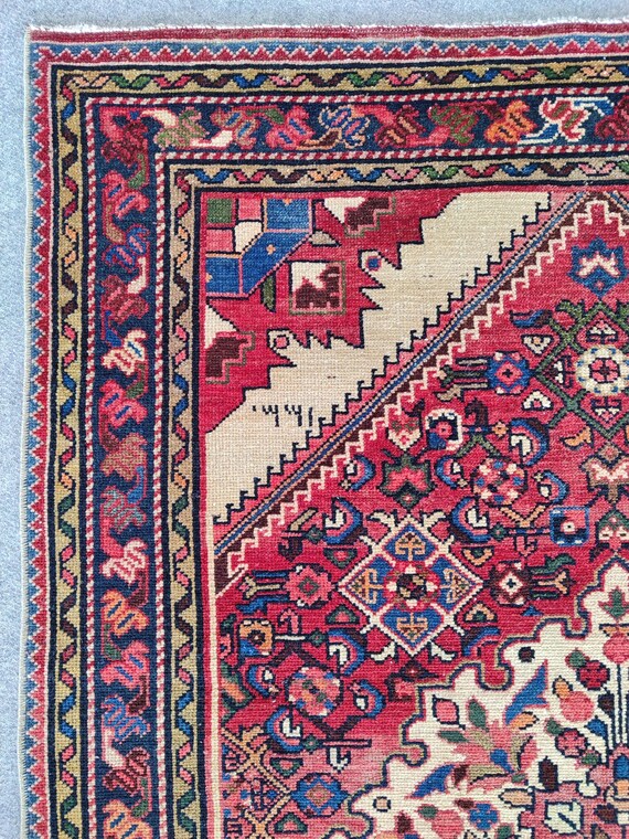 100x120 Malayer Teppich antik, Marine Perserteppich 90x100, Heriz Teppich Rose farbe, Serapi Teppich, Lebendige orientalische Teppich Fußmatte