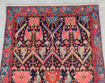 Tappeto della fine del XIX secolo, tappeto Kazak, tappeto antico 4x6, tappeto vintage 4x6, tappeto caucasico, tappeto Azerbaigian, tappeto raro, tappeto vibrante dai colori scuri e profondi
