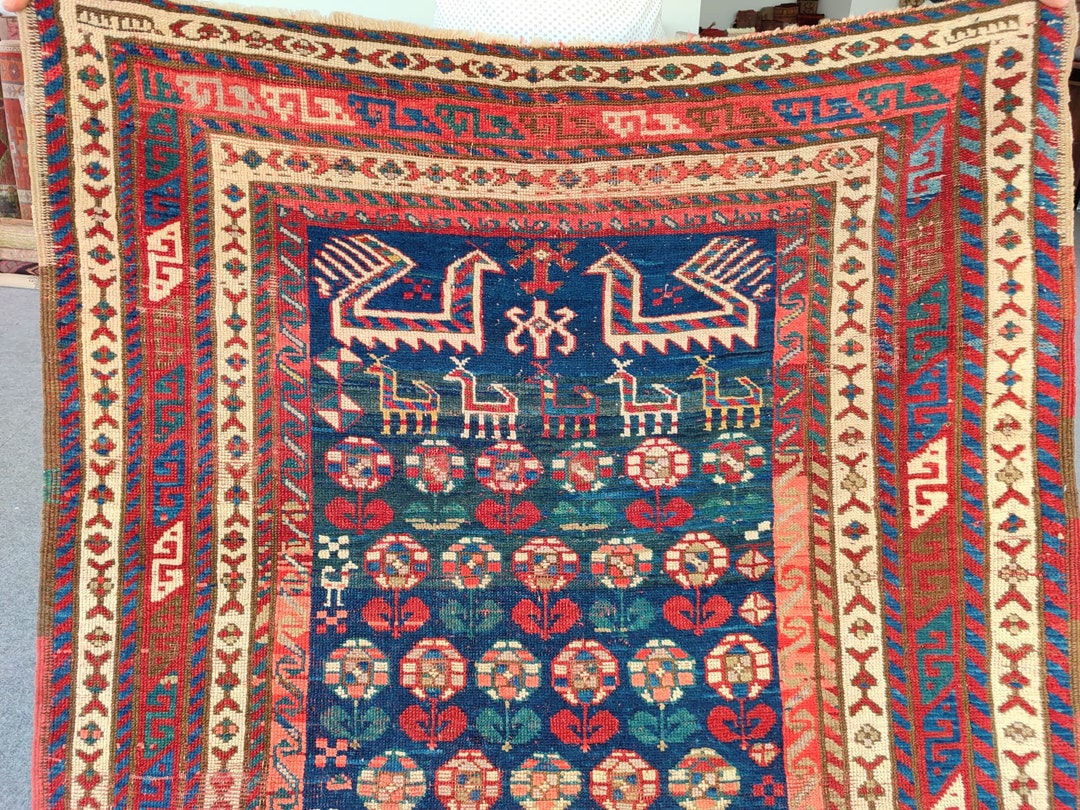 1800's Antique Rug 4x7, Kazak Rug Caucasian, Azerbaijan Rug, Bedroom ...
