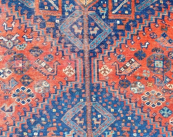 8x10 Navy Rare Antique rug, Shiraz area rug, Persian 8x10 Heriz serapi rug, Afghan area rug 8 by 10 vintage, Kurdish area rug geometric