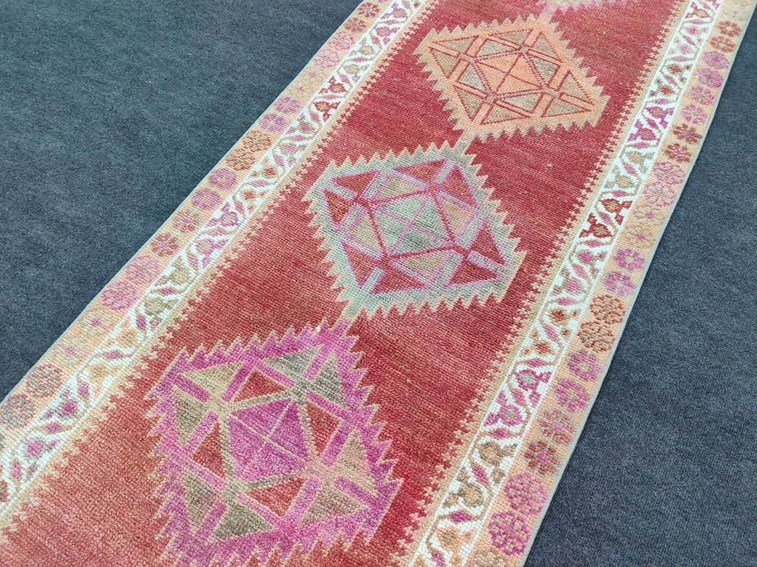 Herki Runner Rug Extra Long, Antique Long Runner Turkish Red 3x23, 23 ...