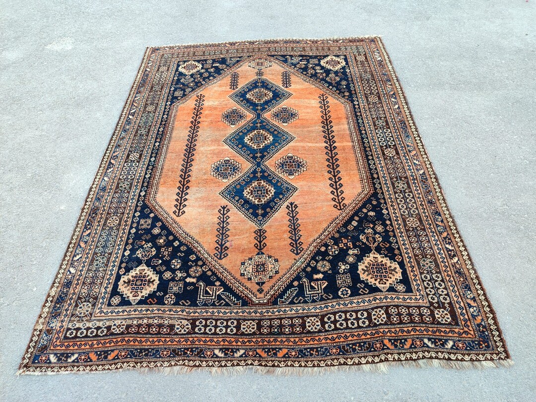 7x9 Persian Rug Antique, Heriz Rug 7x9, Shiraz Rug, Herki Rug, Living Room Rug 7x9 Vintage